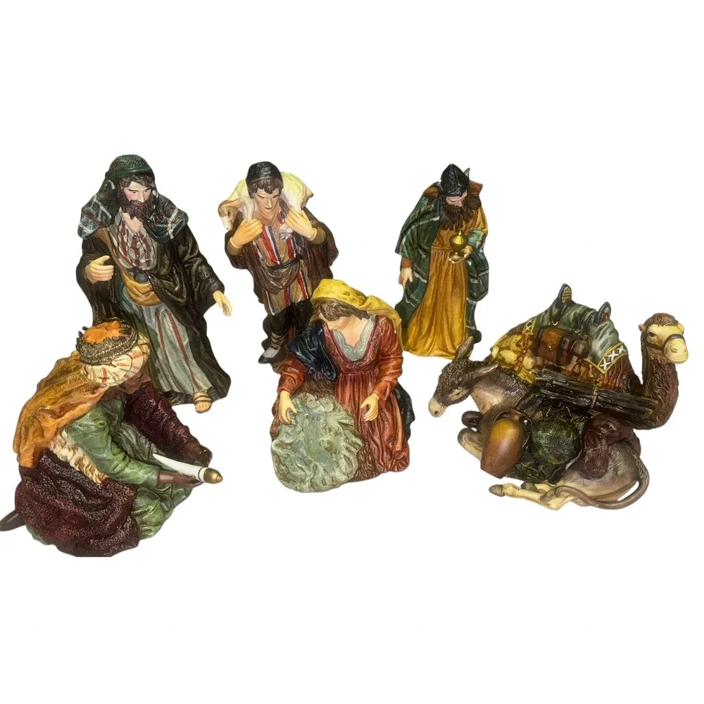 Nativity Scene Set 7 Figures Shepherd Camel Donkey Wise Men Christmas Decor